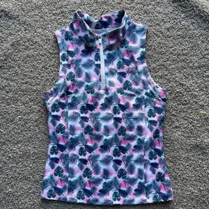 Barstool Sports Frond Leaf Quarter Zip Sleeveless Polo Shirt Size Small